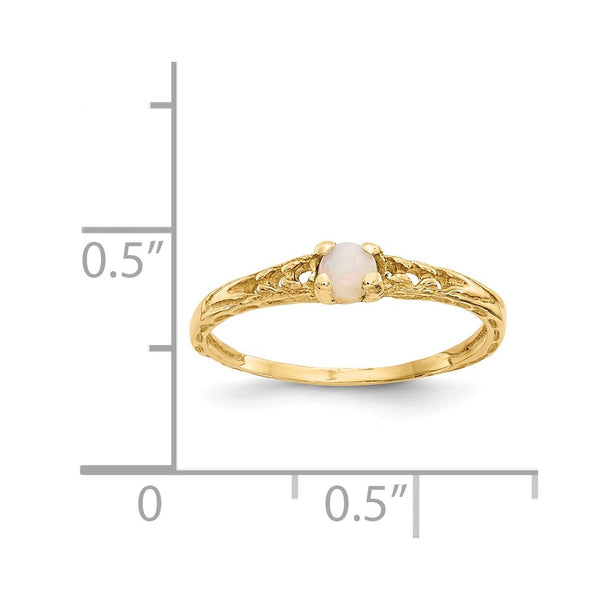 14KT Yellow Gold 3MM Round Opal Birthstone Baby Ring. Size 3