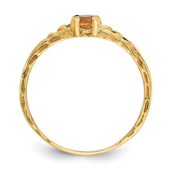 14KT Yellow Gold 3MM Round Citrine Birthstone Baby Ring. Size 3