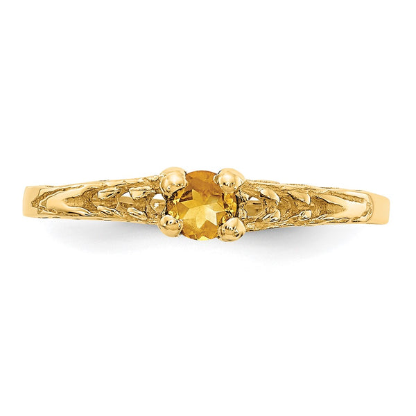 14KT Yellow Gold 3MM Round Citrine Birthstone Baby Ring. Size 3