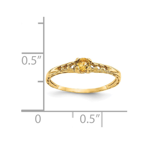 14KT Yellow Gold 3MM Round Citrine Birthstone Baby Ring. Size 3