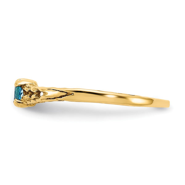 14KT Yellow Gold 3MM Round Blue Zircon Birthstone Baby Ring; Size 3
