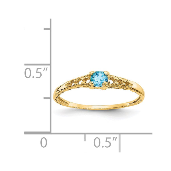14KT Yellow Gold 3MM Round Blue Zircon Birthstone Baby Ring; Size 3