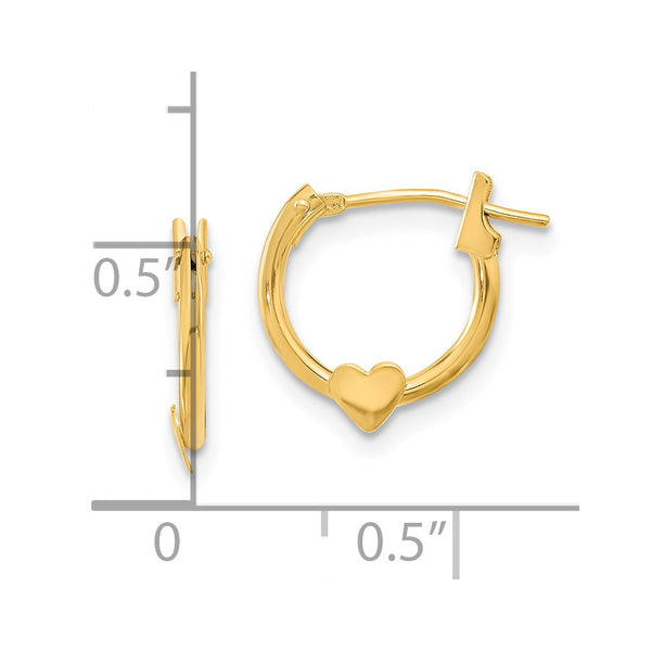 14KT Yellow Gold 9MM Childrens Heart Hoop Earrings