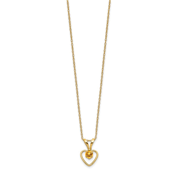 14KT Yellow Gold 3MM Round Citrine 15-inch Childrens Birthstone Pendant