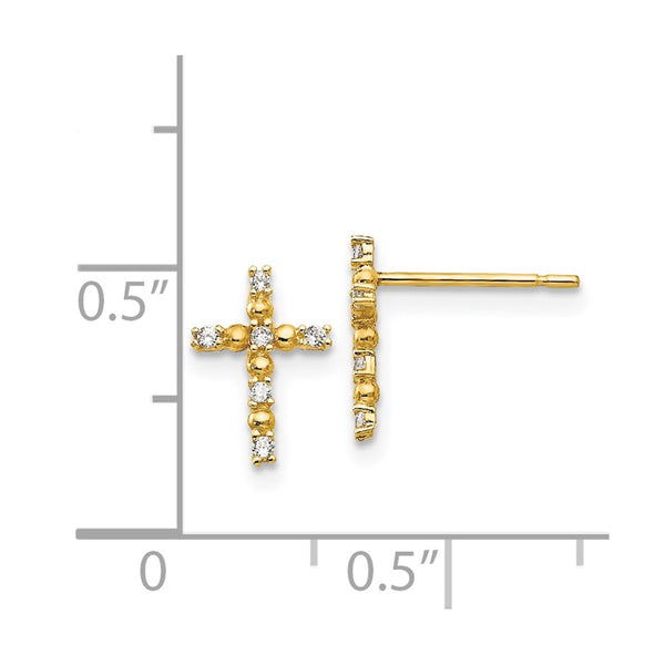 14KT Yellow Gold Cubic Zirconia 10X7MM Childrens Cross Stud Earrings