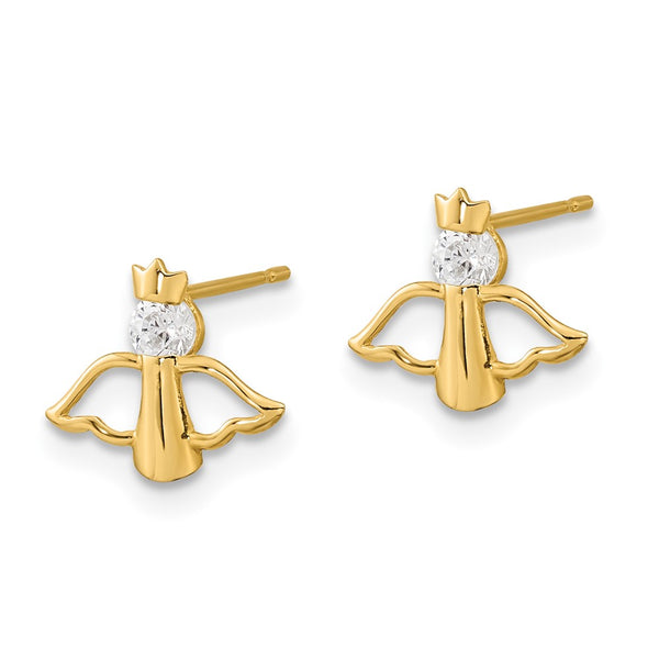14KT Yellow Gold Cubic Zirconia 9X10MM Childrens Angel Stud Earrings