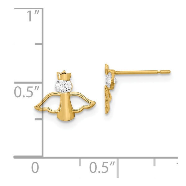 14KT Yellow Gold Cubic Zirconia 9X10MM Childrens Angel Stud Earrings