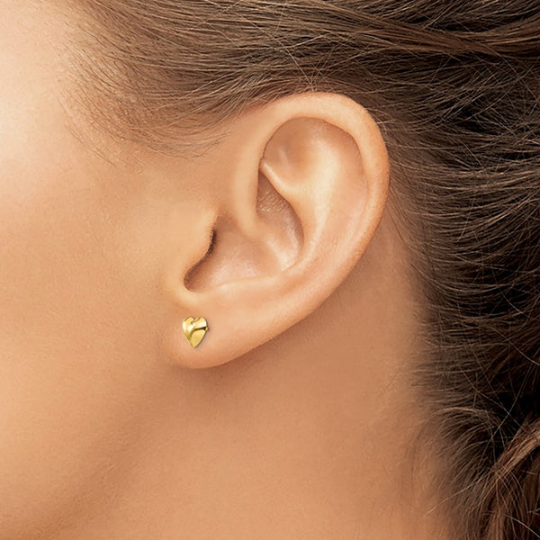 14KT Yellow Gold 7MM Childrens Heart Stud Earrings