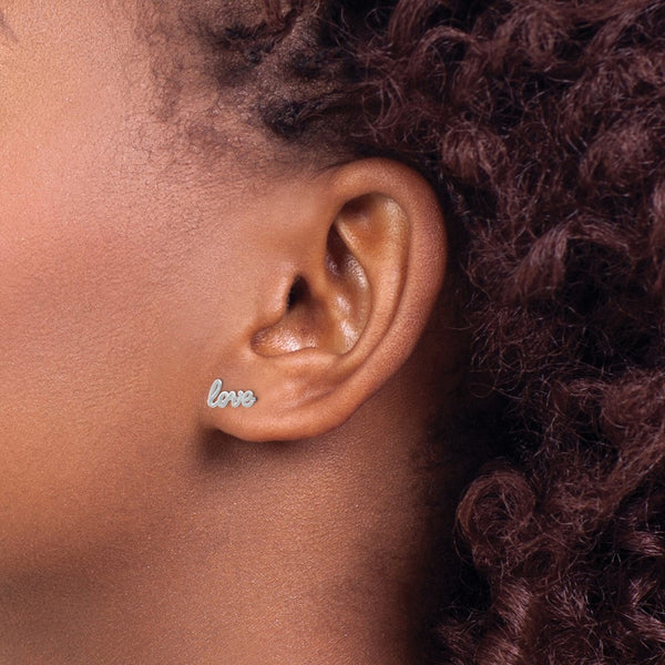 14KT White Gold script love Earrings