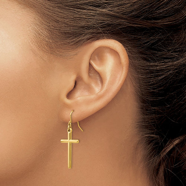 14KT Yellow Gold 36X14MM Cross Earrings