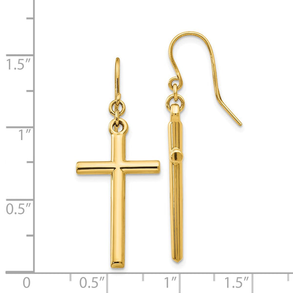 14KT Yellow Gold 36X14MM Cross Earrings