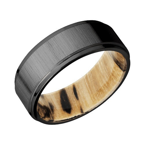Lashbrook Zirconium Band with Cross Satin Black Polished Finish and Spalted Tamarind
