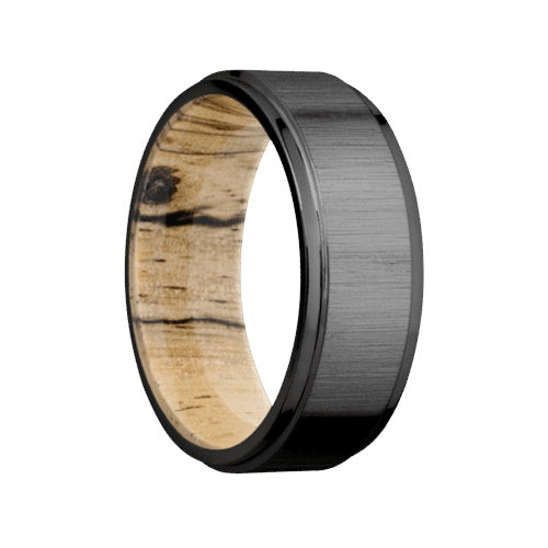 Lashbrook Zirconium Band with Cross Satin Black Polished Finish and Spalted Tamarind