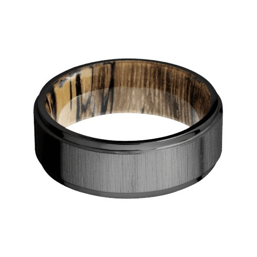 Lashbrook Zirconium Band with Cross Satin Black Polished Finish and Spalted Tamarind