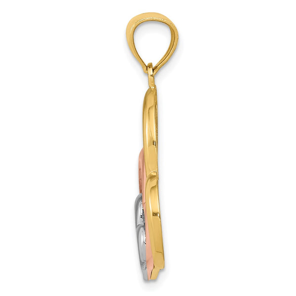 14KT Gold Tri-Color 30X20MM Heart Pendant. Chain Not Included