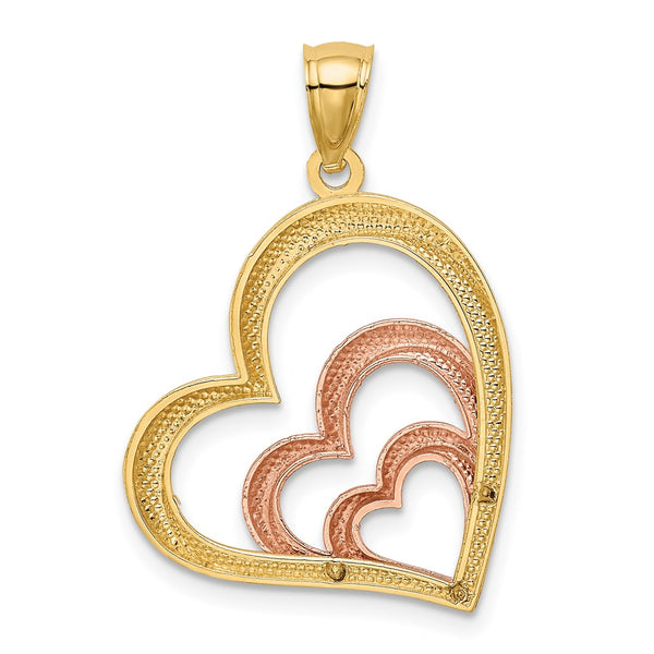 14KT Gold Tri-Color 30X20MM Heart Pendant. Chain Not Included