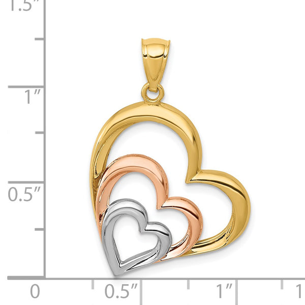14KT Gold Tri-Color 30X20MM Heart Pendant. Chain Not Included