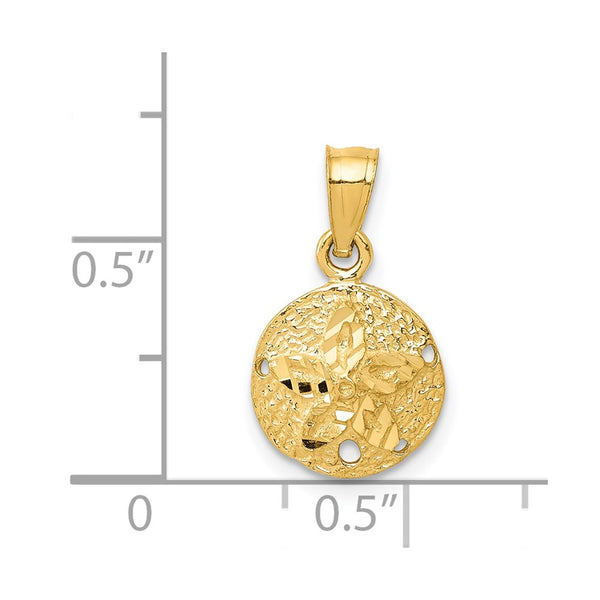 14KT Yellow Gold 18X10MM Diamond-cut Sand Dollar Pendant. Chain Not Included