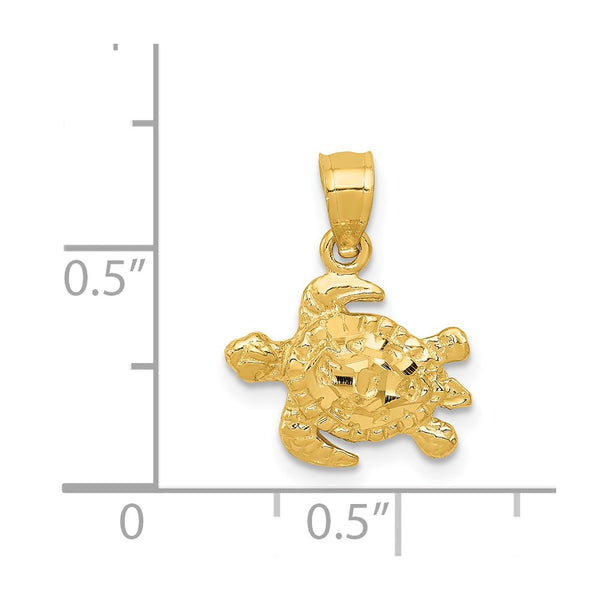 14KT Yellow Gold 17X13MM Diamond-cut Turtle Pendant. Chain Not Included