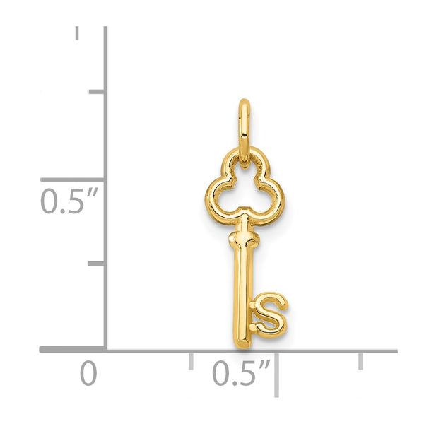 14KT Yellow Gold 19X4MM Key Initial Pendant. Initial S. Chain not Included