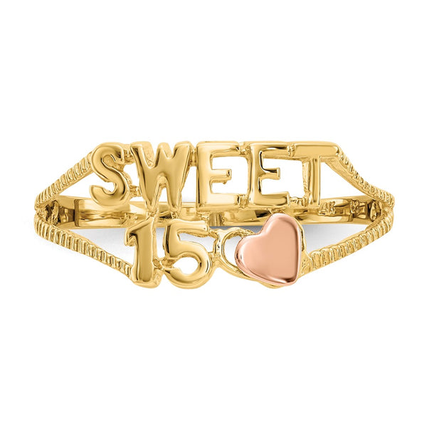 14KT Yellow and Rose Gold Heart Quinceanera Sweet 15 Ring. Size 6