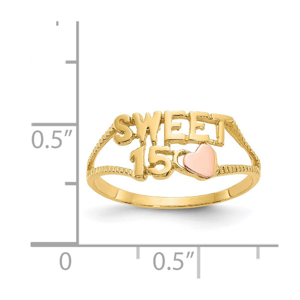 14KT Yellow and Rose Gold Heart Quinceanera Sweet 15 Ring. Size 6