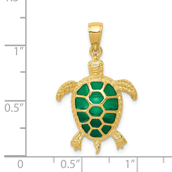 14KT Yellow Gold 29X18MM Sea Turtle Charm Pendant. Chain not Included
