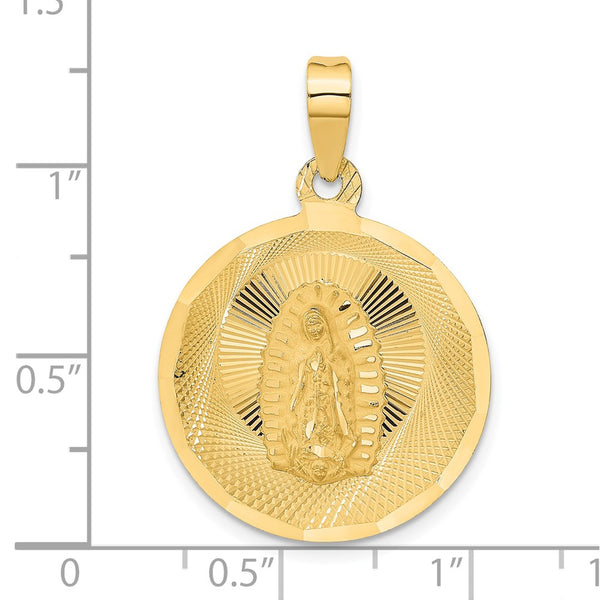 14KT Yellow Gold Diamond-cut Guadalupe Pendant. Chain Not Included