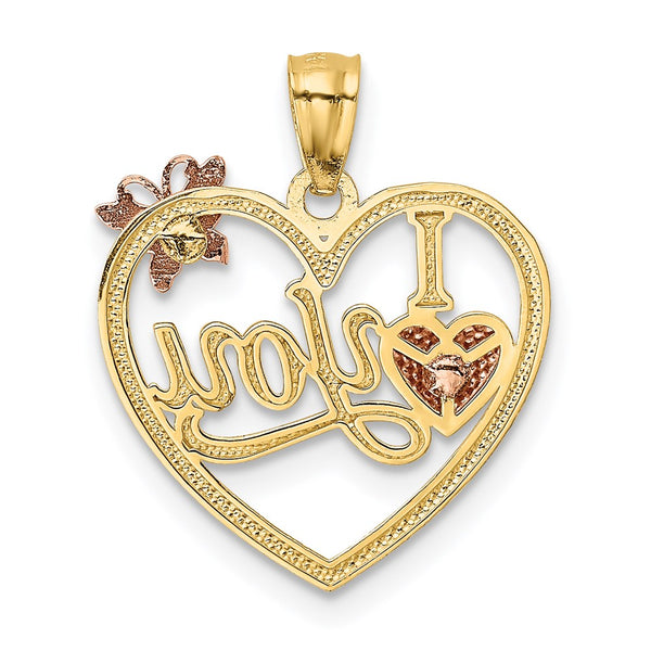 14KT Gold Tri-Color 20X17MM Heart I Love You Pendant. Chain Not Included