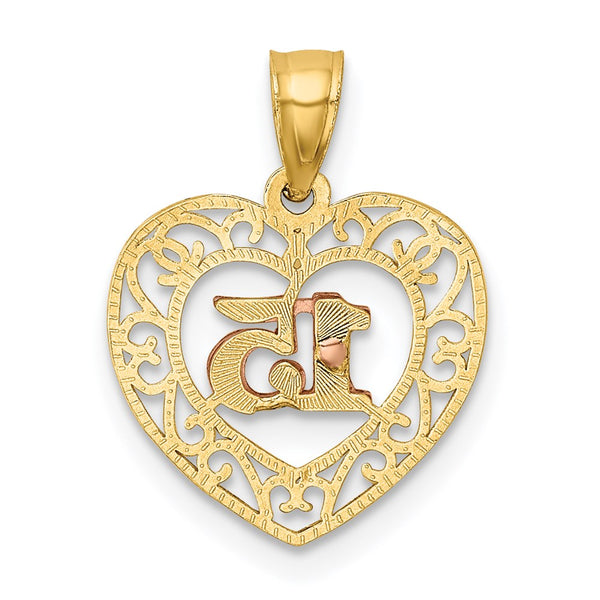14KT White and Yellow Gold 20X14MM Diamond-cut Quinceanera 15 Pendant. Chain Not Included