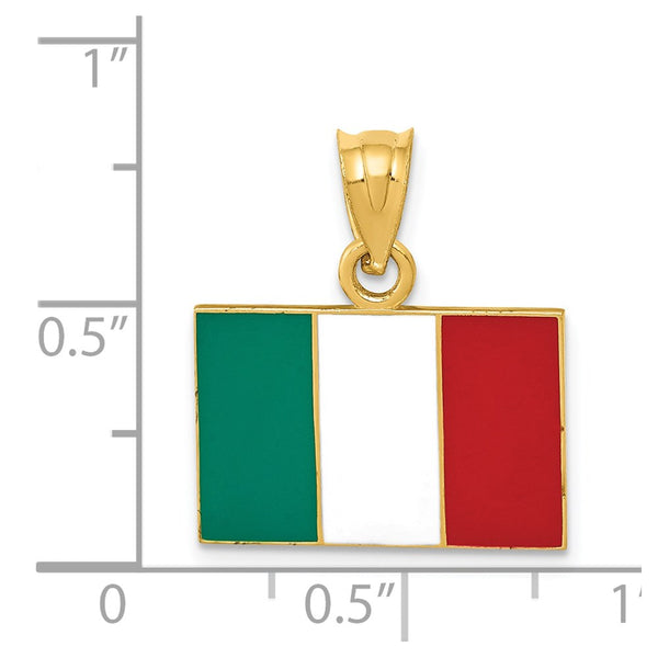 14KT Yellow Gold 21X18MM Italian Flag Charm Pendant. Chain not Included.