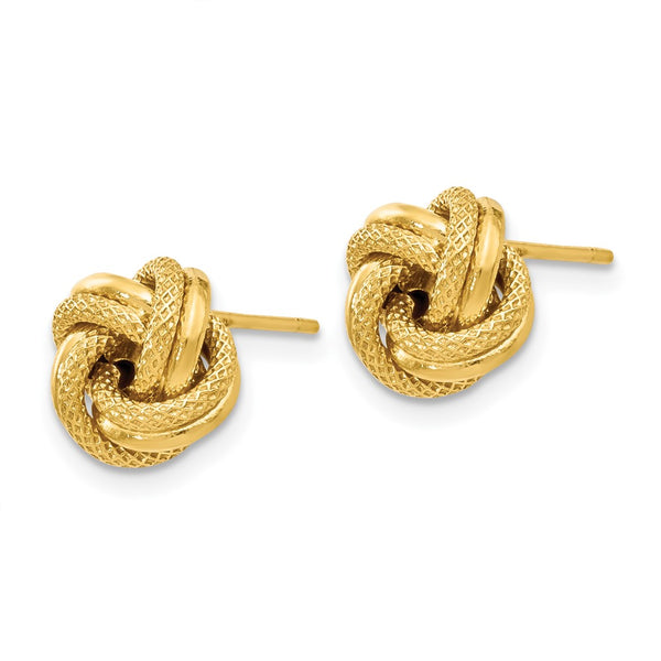 14KT Yellow Gold 8MM Diamond-cut Stud Love Knot Earrings