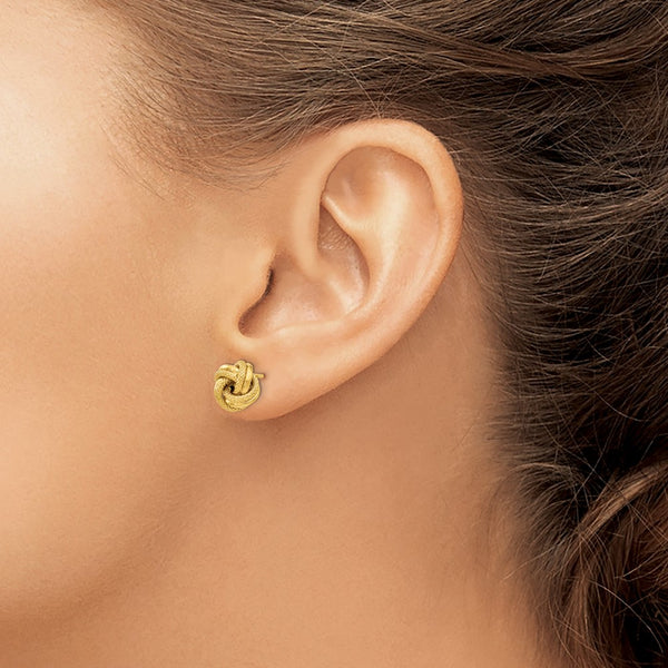 14KT Yellow Gold 8MM Diamond-cut Stud Love Knot Earrings