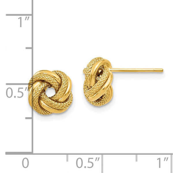 14KT Yellow Gold 8MM Diamond-cut Stud Love Knot Earrings