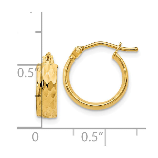 14KT Yellow Gold 14MM Diamond-cut Hoop Earrings