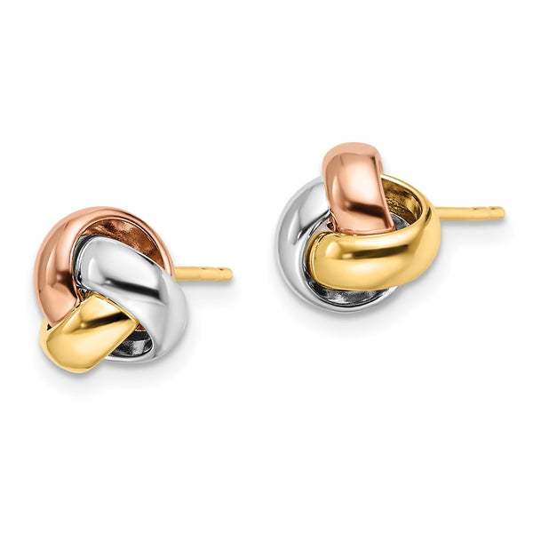 14KT Gold Tri-Color 9MM Stud Love Knot Earrings