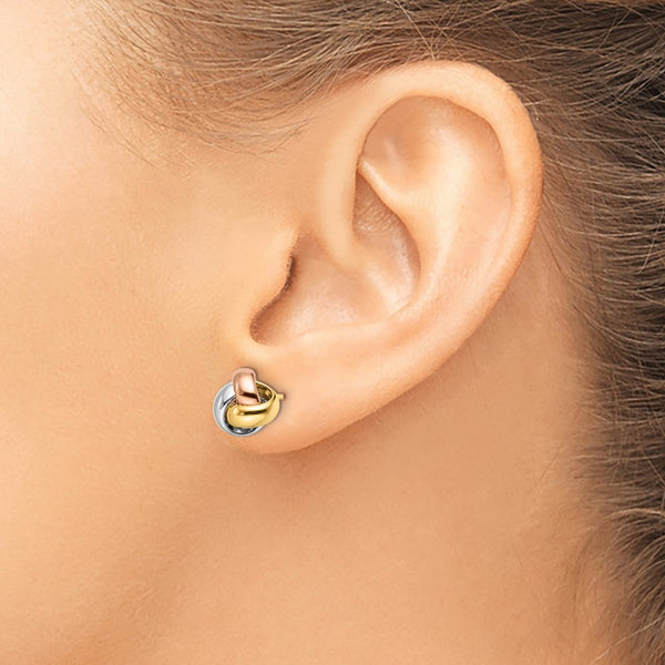 14KT Gold Tri-Color 9MM Stud Love Knot Earrings