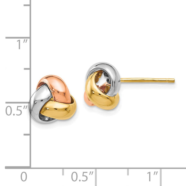 14KT Gold Tri-Color 9MM Stud Love Knot Earrings