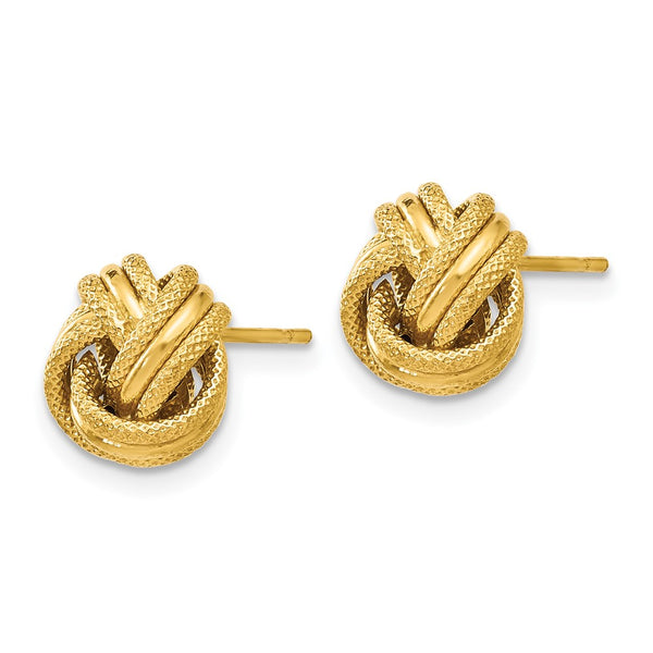 14KT Yellow Gold 8MM Diamond-cut Stud Love Knot Earrings