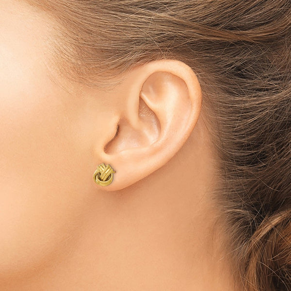 14KT Yellow Gold 8MM Diamond-cut Stud Love Knot Earrings