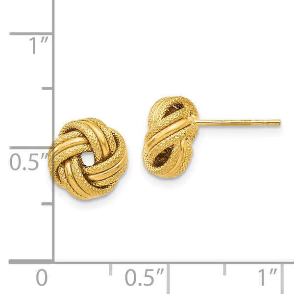 14KT Yellow Gold 8MM Diamond-cut Stud Love Knot Earrings