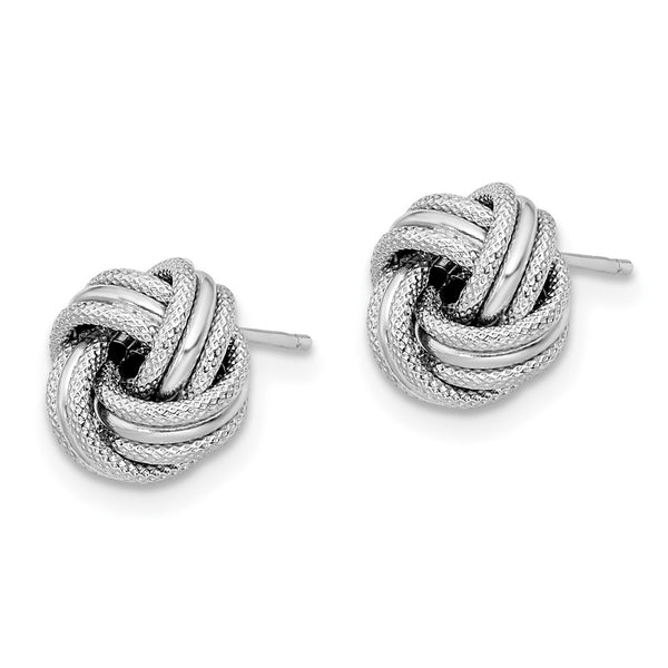 14KT White Gold 8MM Diamond-cut Stud Love Knot Earrings