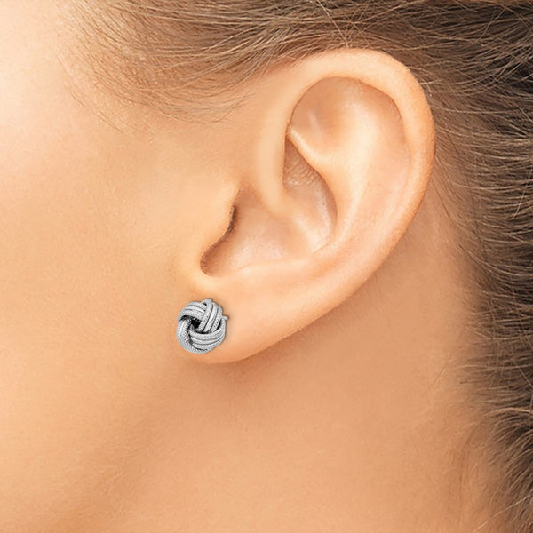 14KT White Gold 8MM Diamond-cut Stud Love Knot Earrings