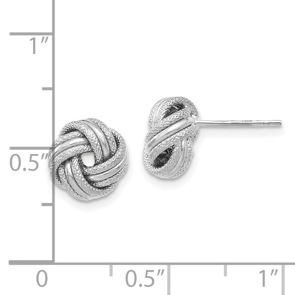 14KT White Gold 8MM Diamond-cut Stud Love Knot Earrings
