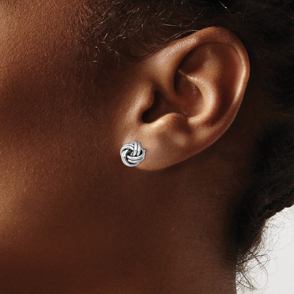 14KT White Gold 9MM Stud Love Knot Earrings