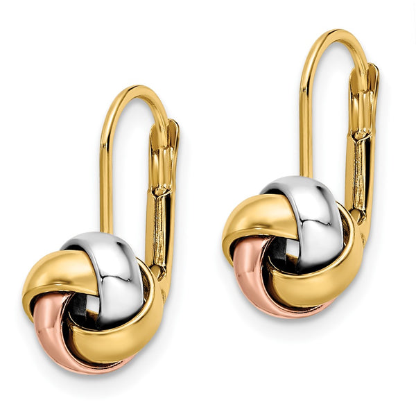 14KT Gold Tri-Color 13X9MM Leverback Love Knot Earrings