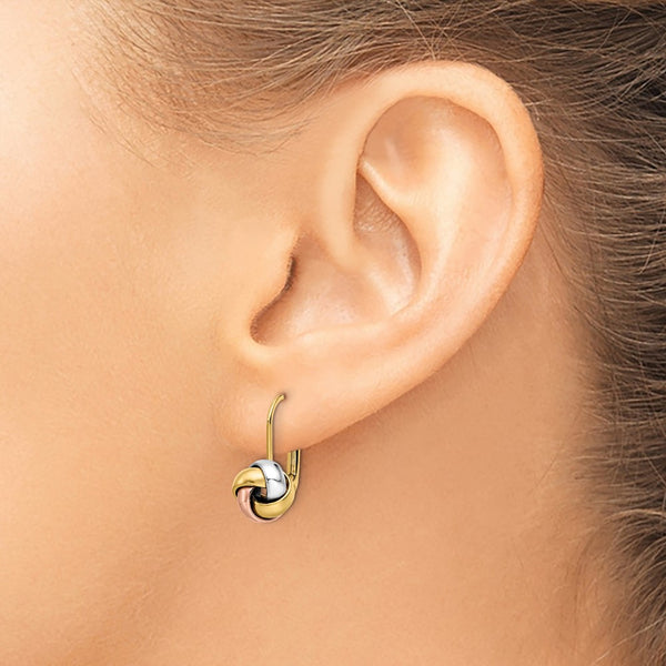 14KT Gold Tri-Color 13X9MM Leverback Love Knot Earrings