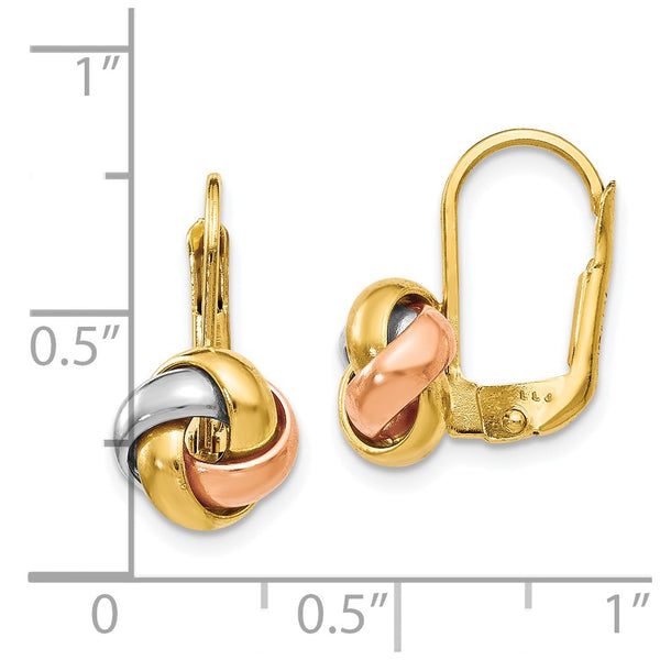 14KT Gold Tri-Color 13X9MM Leverback Love Knot Earrings