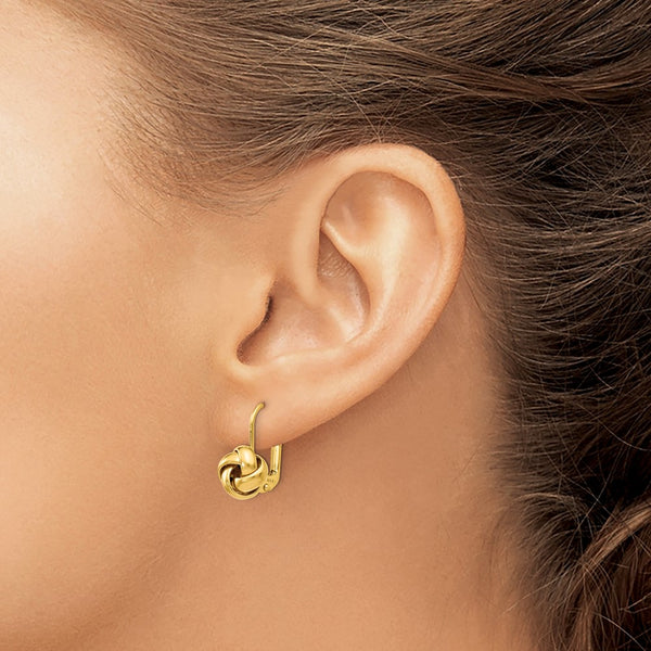 14KT Yellow Gold 13X12MM Leverback Love Knot Earrings
