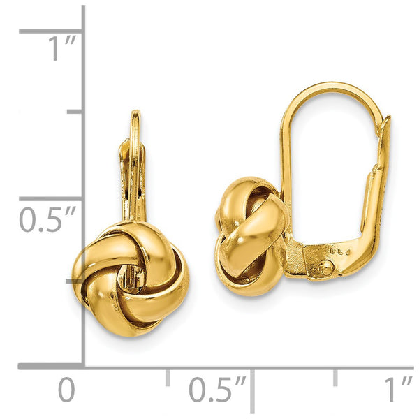 14KT Yellow Gold 13X12MM Leverback Love Knot Earrings